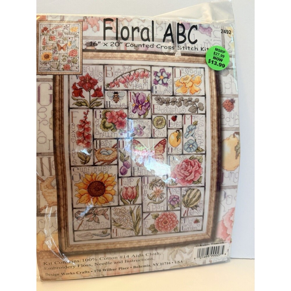Design Works Counted Cross Stitch Kit Floral ABC Sampler DW2492 NEW Sealed 16x20